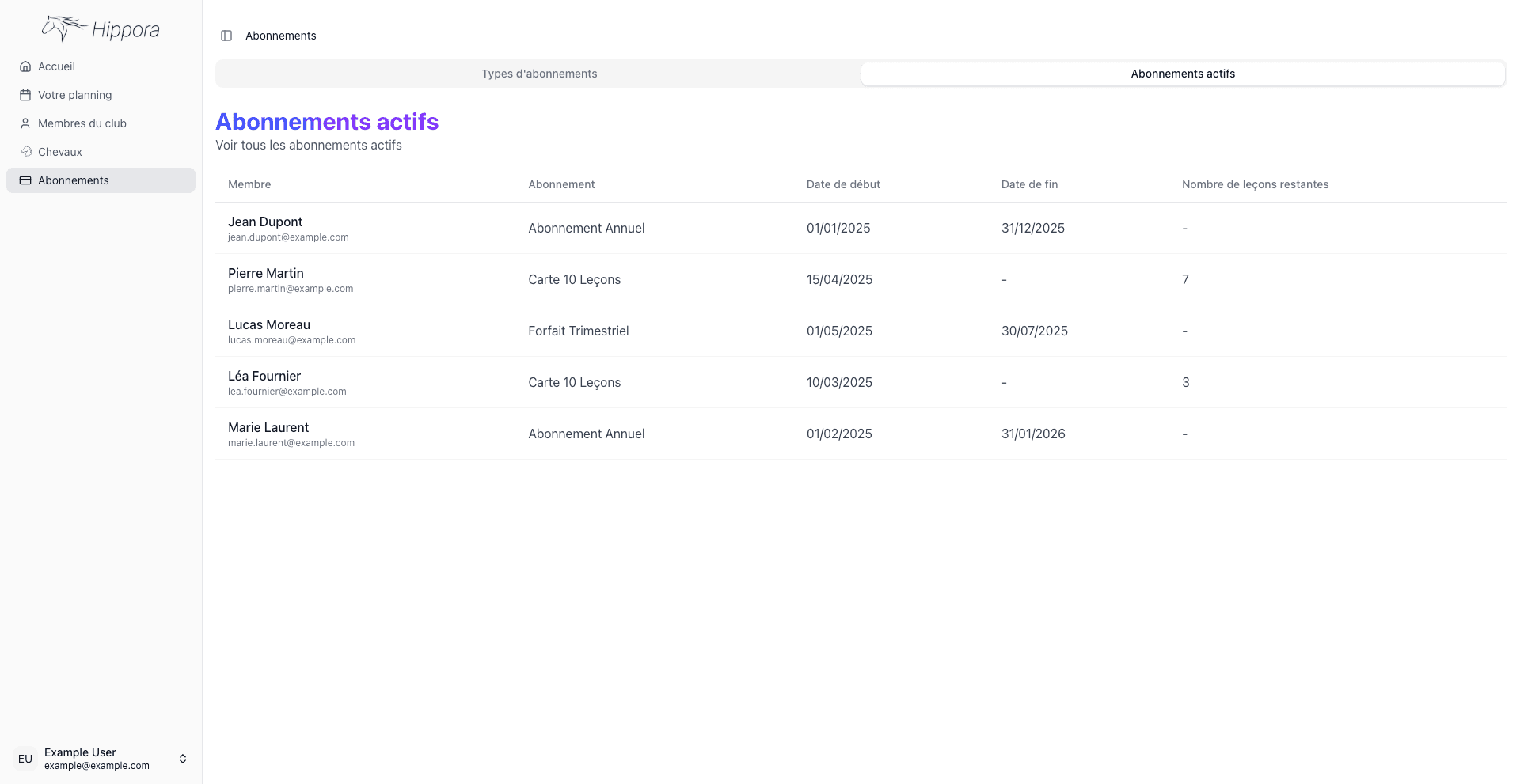 Gestion des abonnements